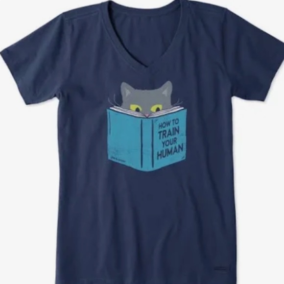 Life is Good Blue Kitty Cat How To Train Your Human T Shirt - Picture 1 of 7